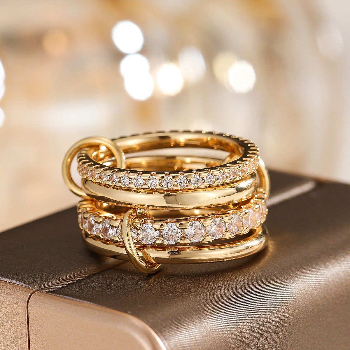 Geometric Copper Zircon Stackable Rings