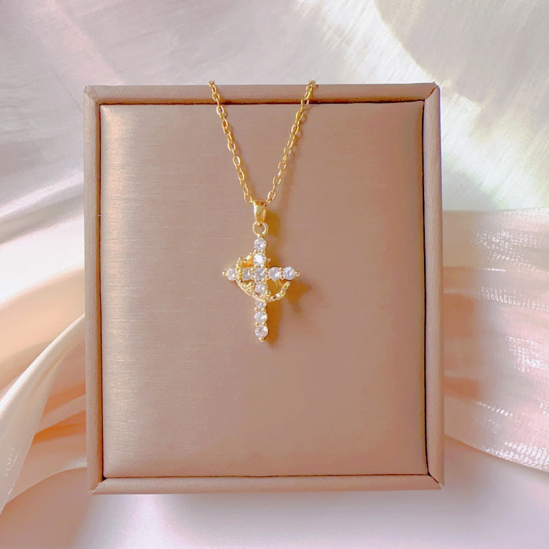 Geometric Cross Pendant Copper Necklace