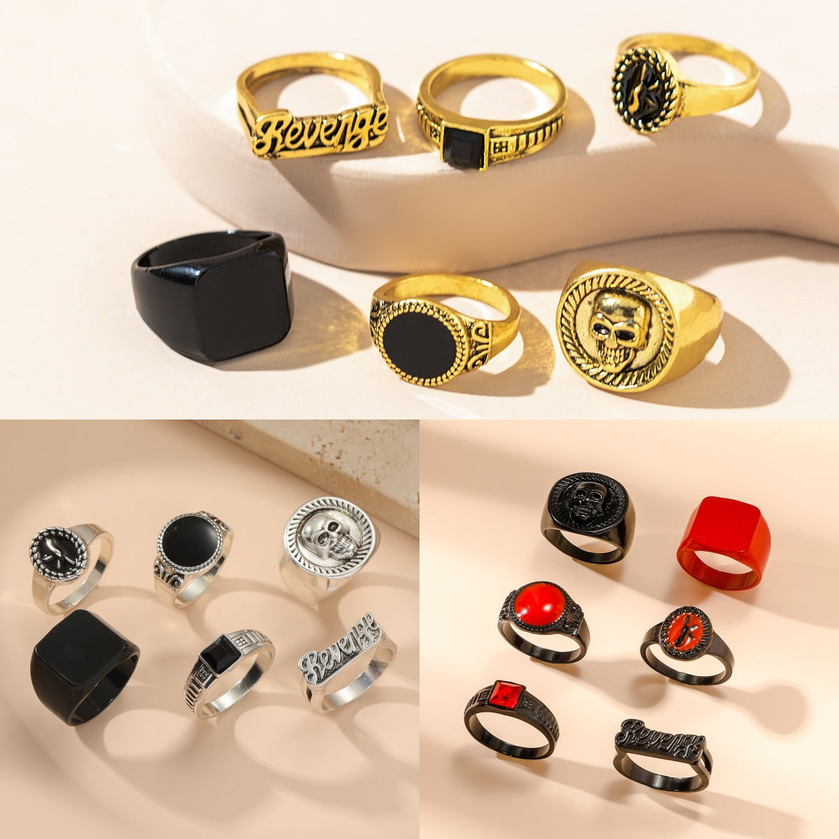 Geometric Crystal Alloy Vintage Ring