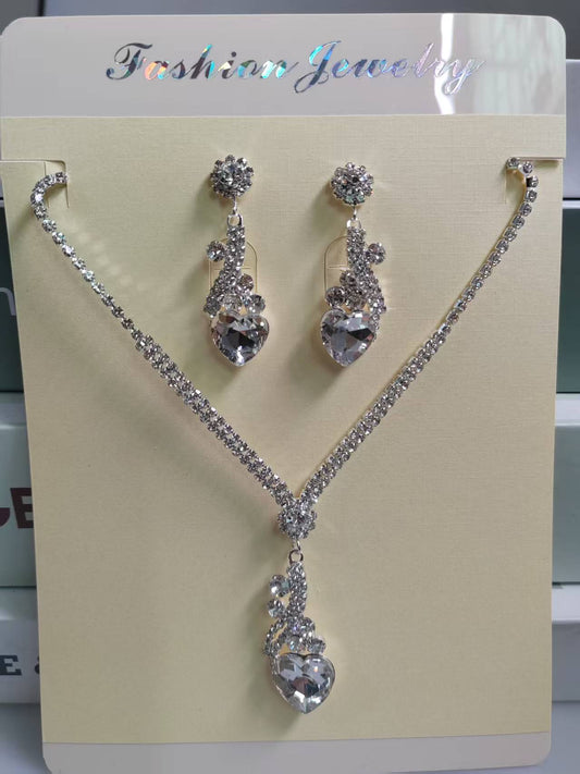 Geometric Crystal Necklace and Earrings Set