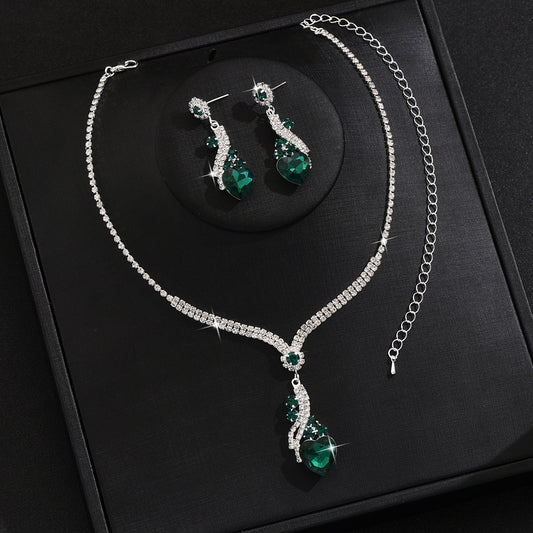 Geometric Crystal Necklace and Earrings Set