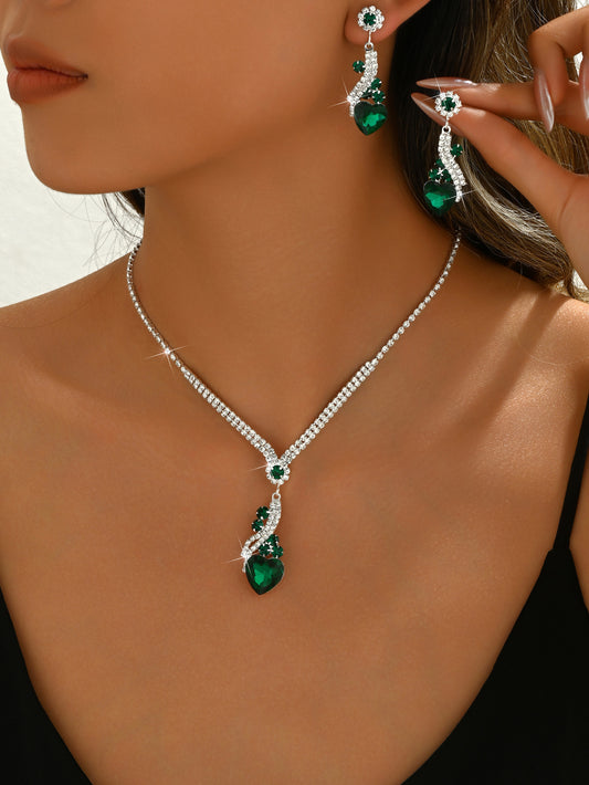 Geometric Crystal Necklace and Earrings Set