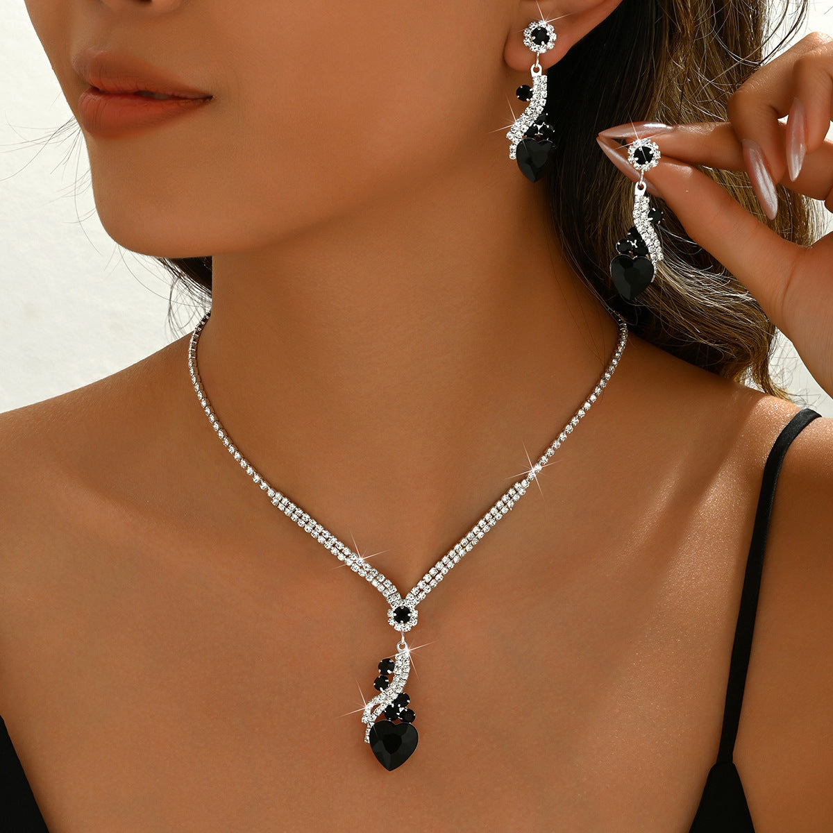 Geometric Crystal Necklace and Earrings Set