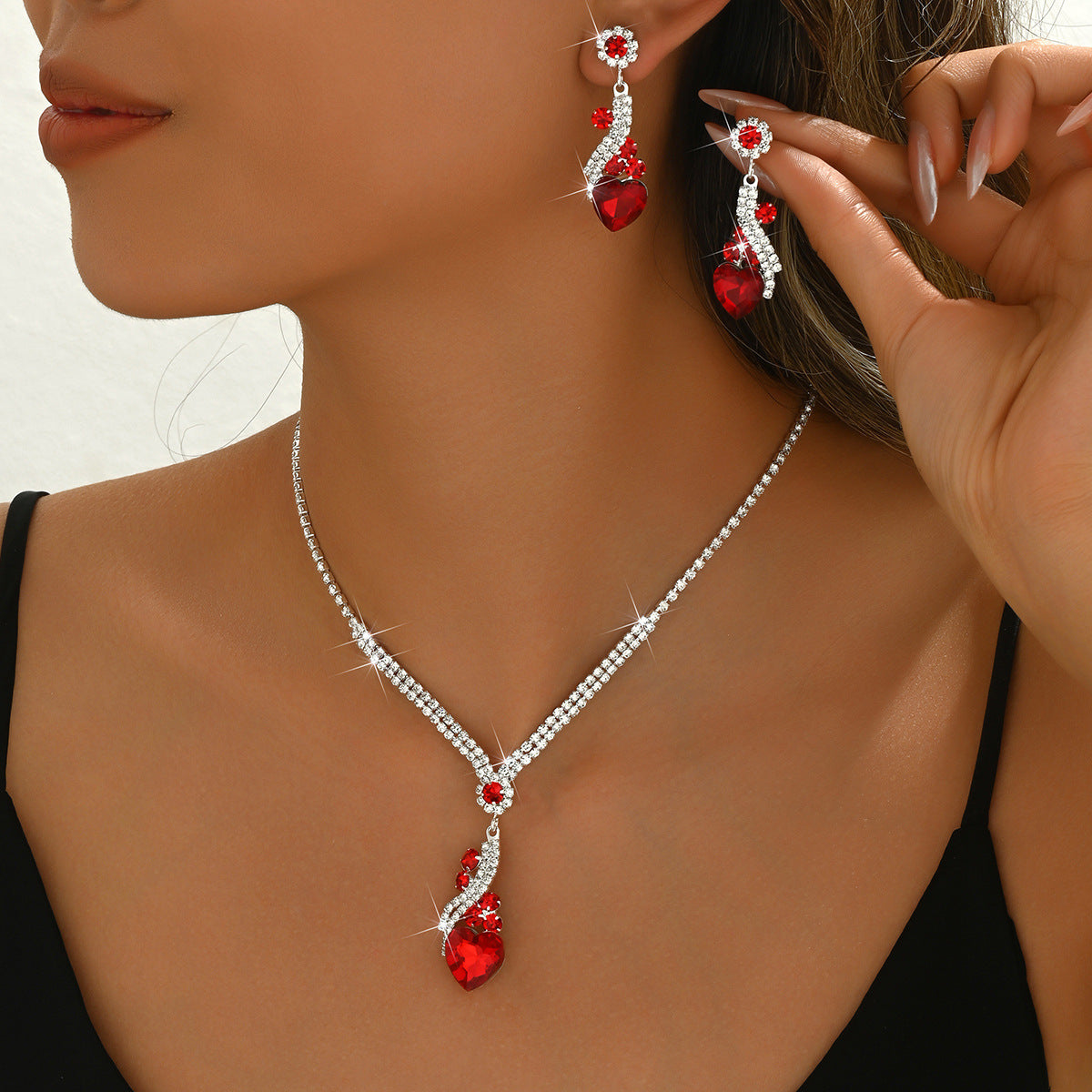 Geometric Crystal Necklace and Earrings Set