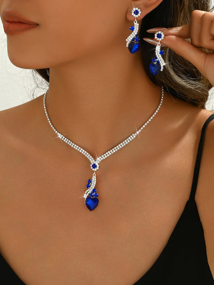 Geometric Crystal Necklace and Earrings Set