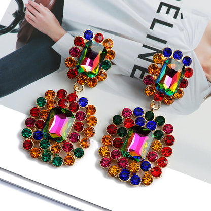 Geometric crystal pendant earrings