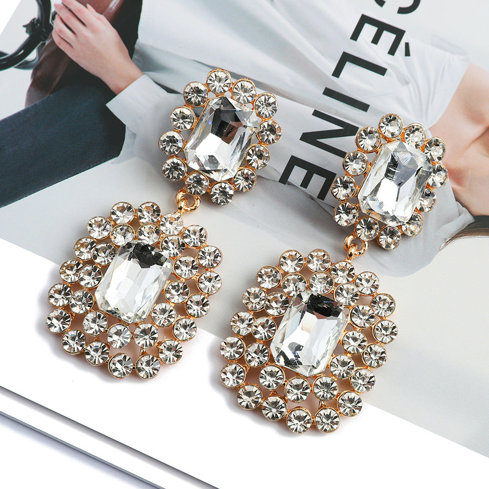 Geometric crystal pendant earrings