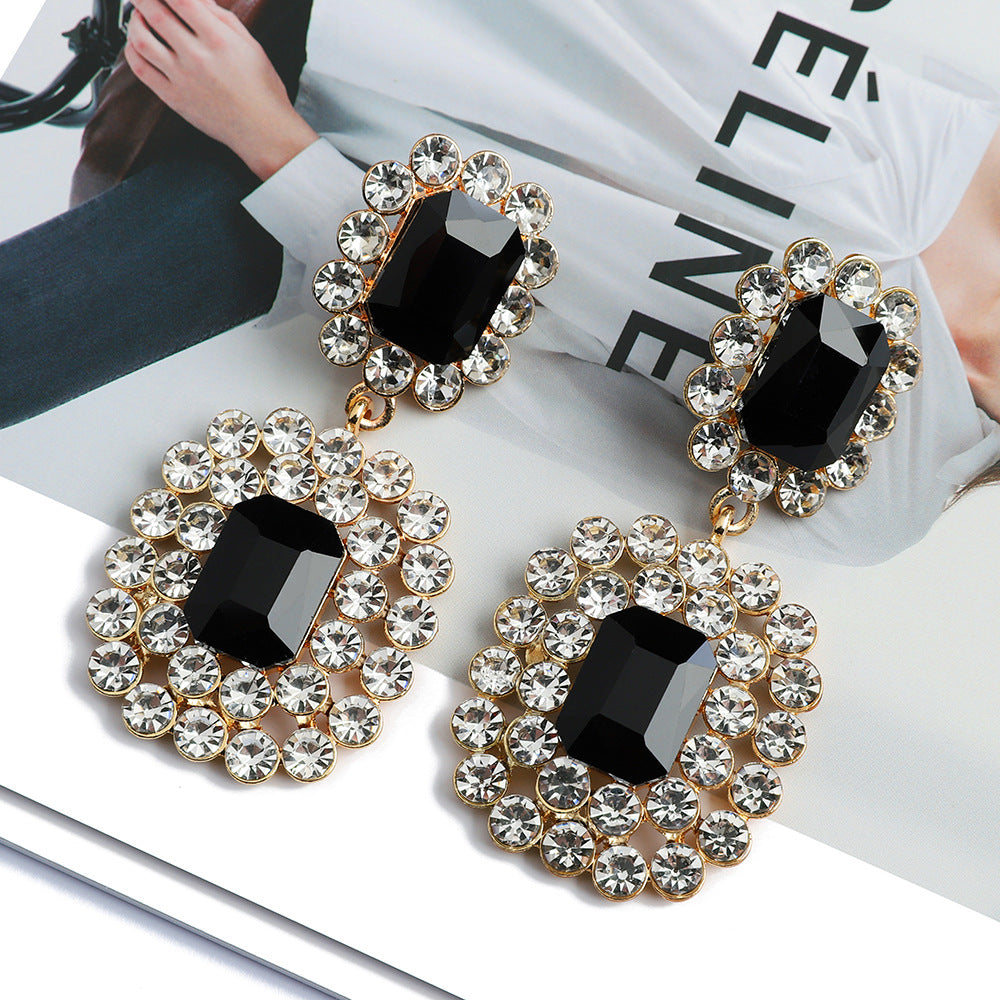 Geometric crystal pendant earrings