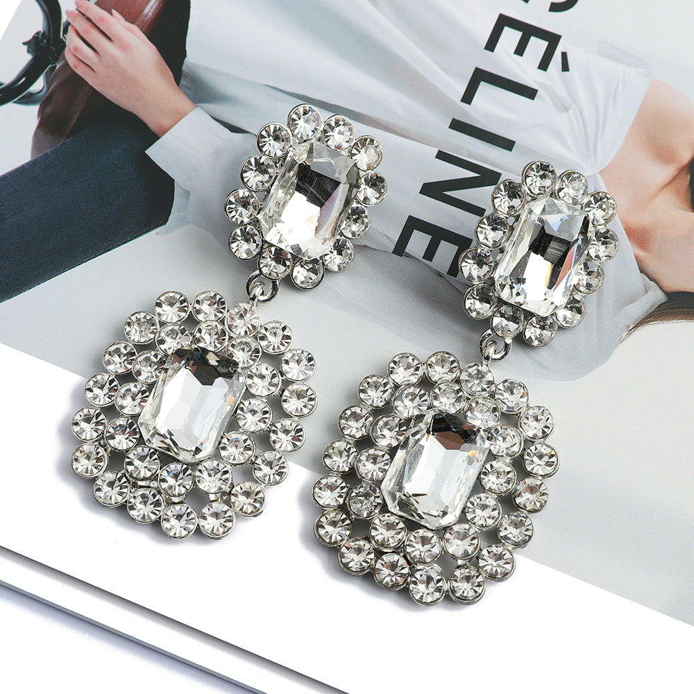 Geometric crystal pendant earrings