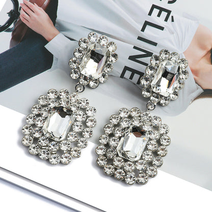 Geometric crystal pendant earrings