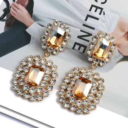 Geometric crystal pendant earrings