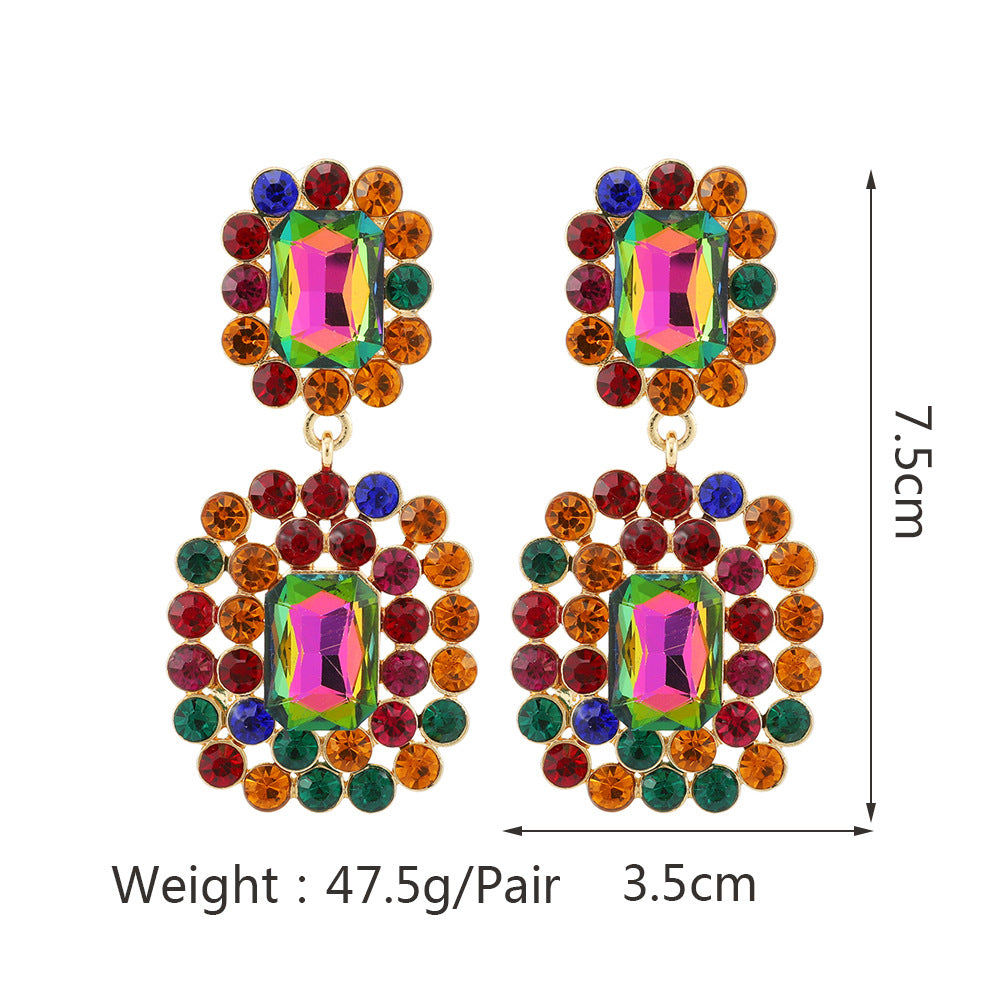 Geometric crystal pendant earrings