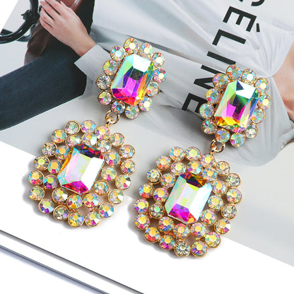 Geometric crystal pendant earrings