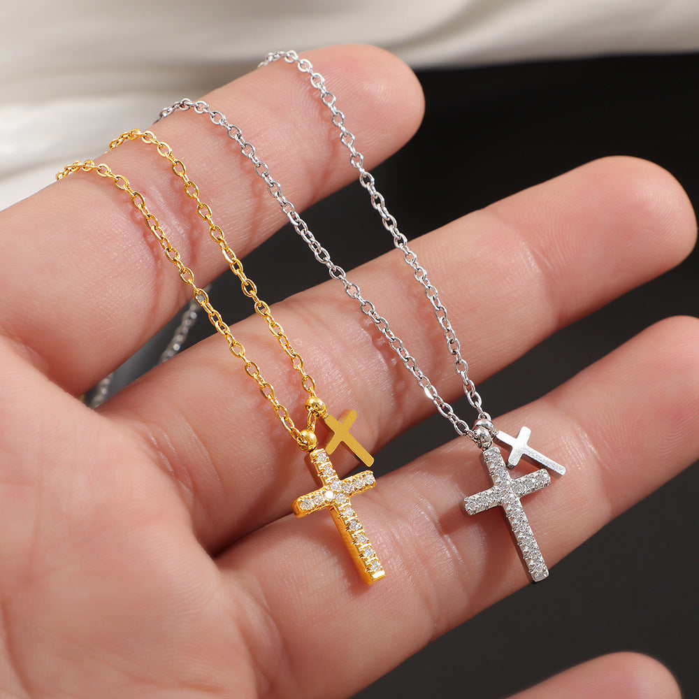 Geometric Diamond Cross Necklace