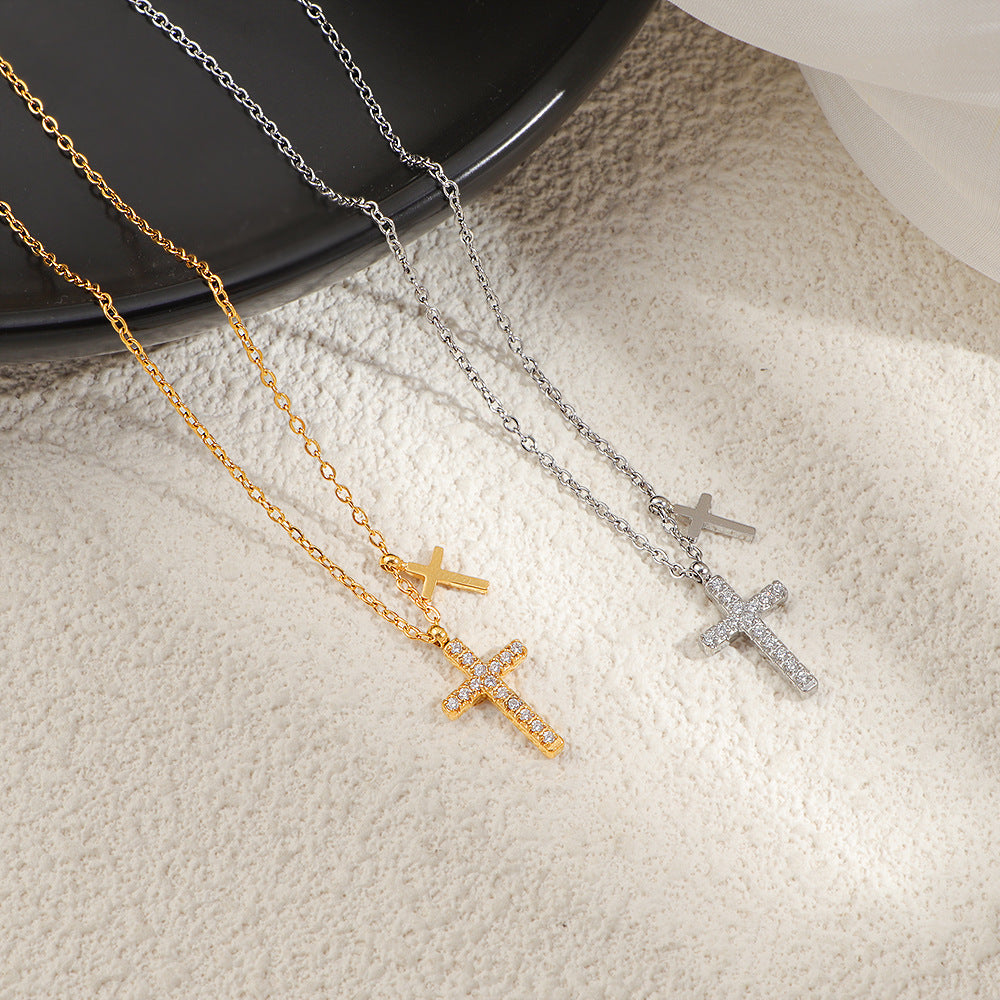 Geometric Diamond Cross Necklace