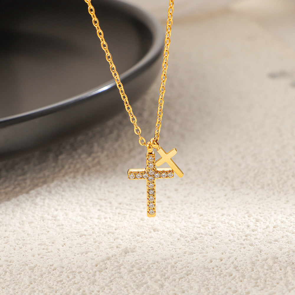 Geometric Diamond Cross Necklace