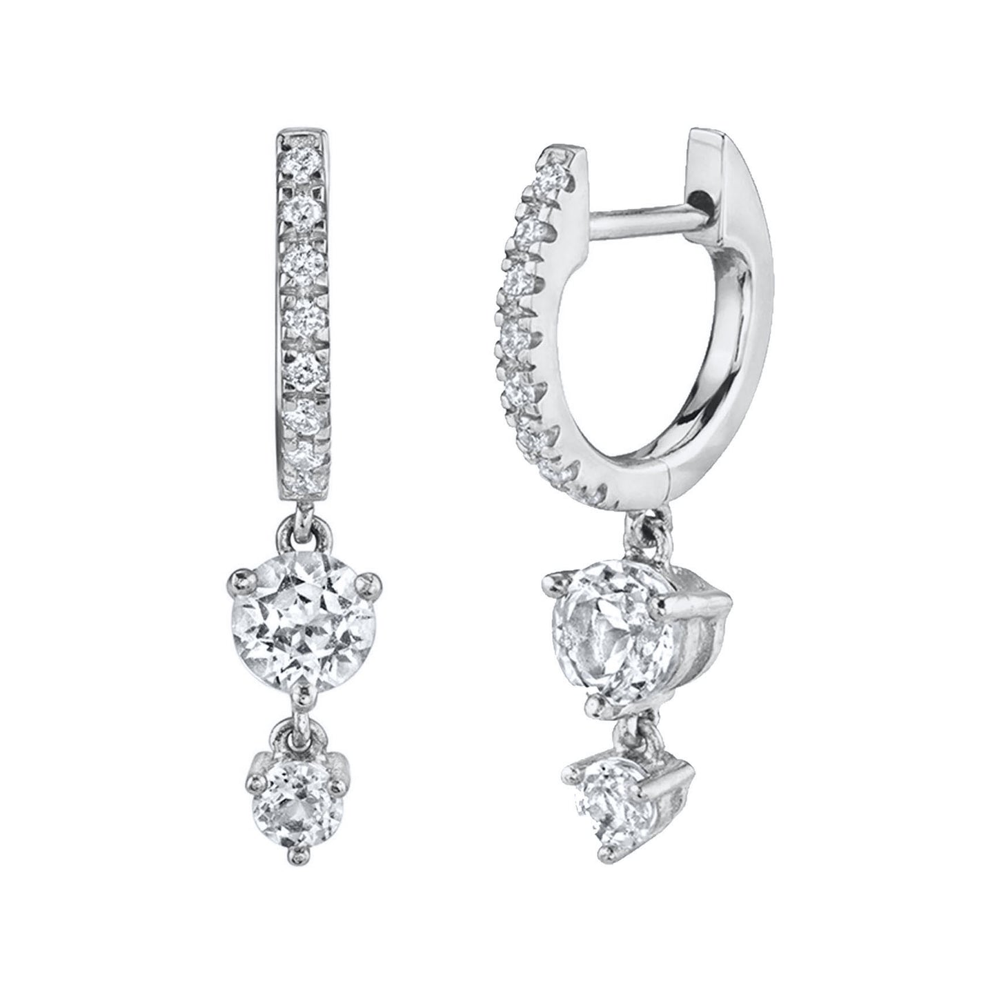 Geometric Diamond Earrings Set Silver French Needle Design