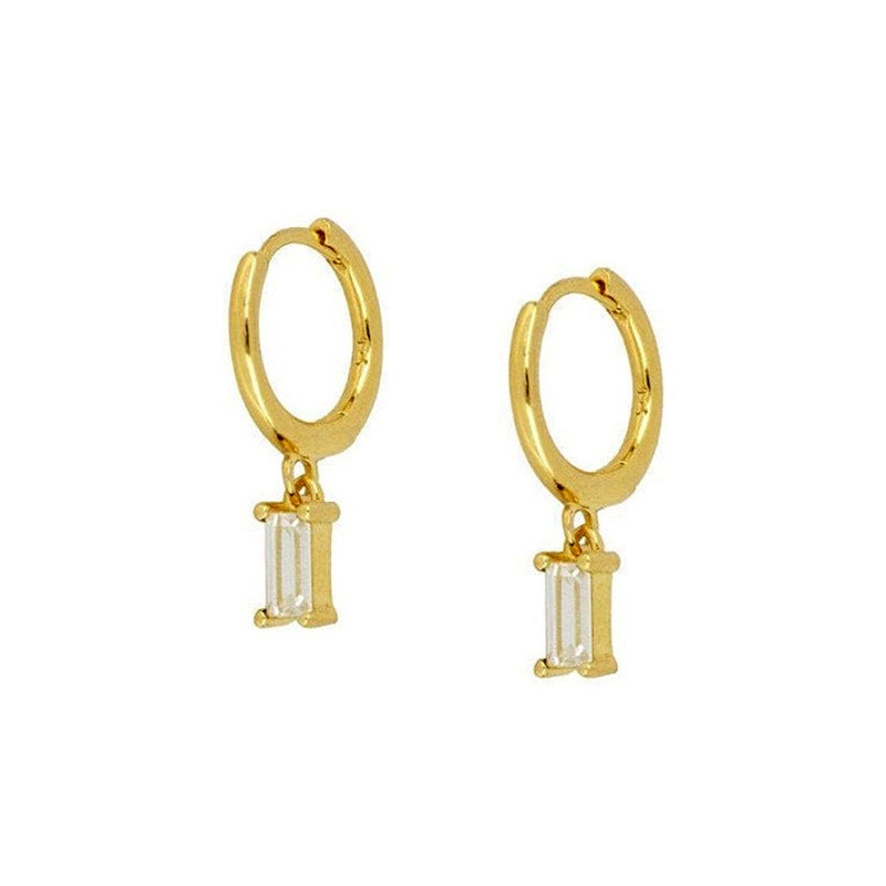 Geometric Diamond Earrings Set Silver French Needle Design