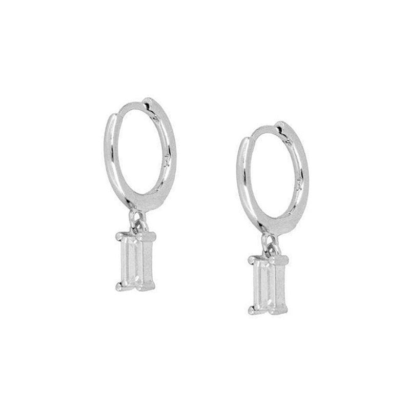 Geometric Diamond Earrings Set Silver French Needle Design