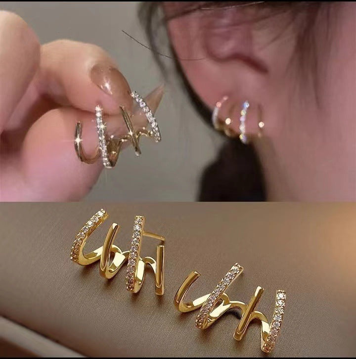 Geometric Diamond Encrusted Silver Earrings