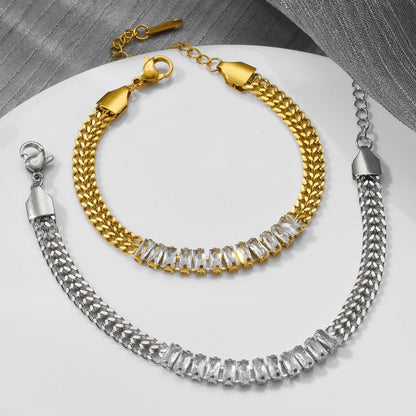 Geometric Diamond Studded Stainless Steel Bracelet
