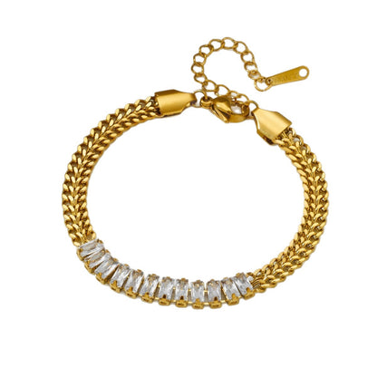 Geometric Diamond Studded Stainless Steel Bracelet