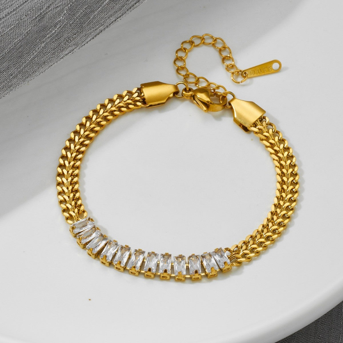 Geometric Diamond Studded Stainless Steel Bracelet