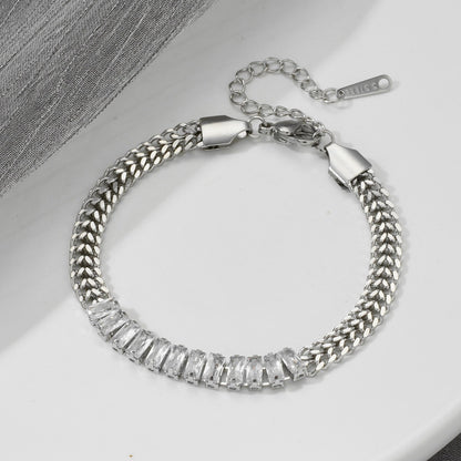 Geometric Diamond Studded Stainless Steel Bracelet