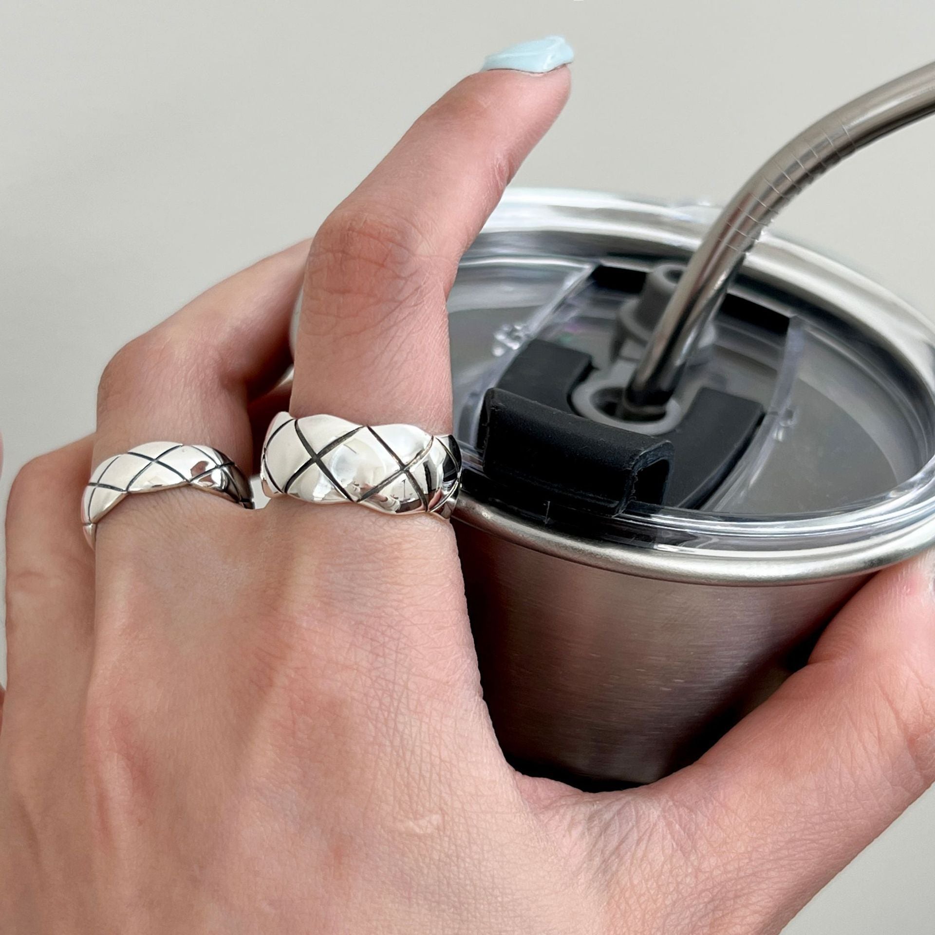 Geometric Diamond Wave Adjustable Silver Ring