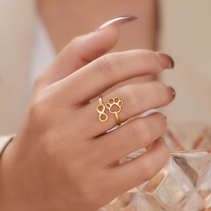 Geometric Dog Paw Open Adjustable Ring