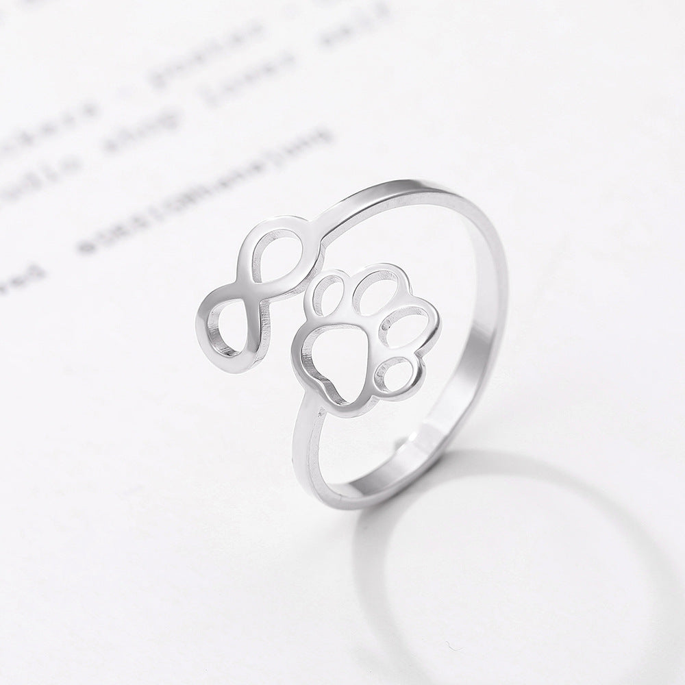 Geometric Dog Paw Open Adjustable Ring
