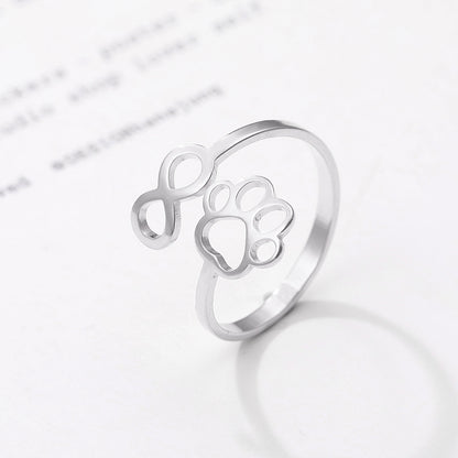 Geometric Dog Paw Open Adjustable Ring