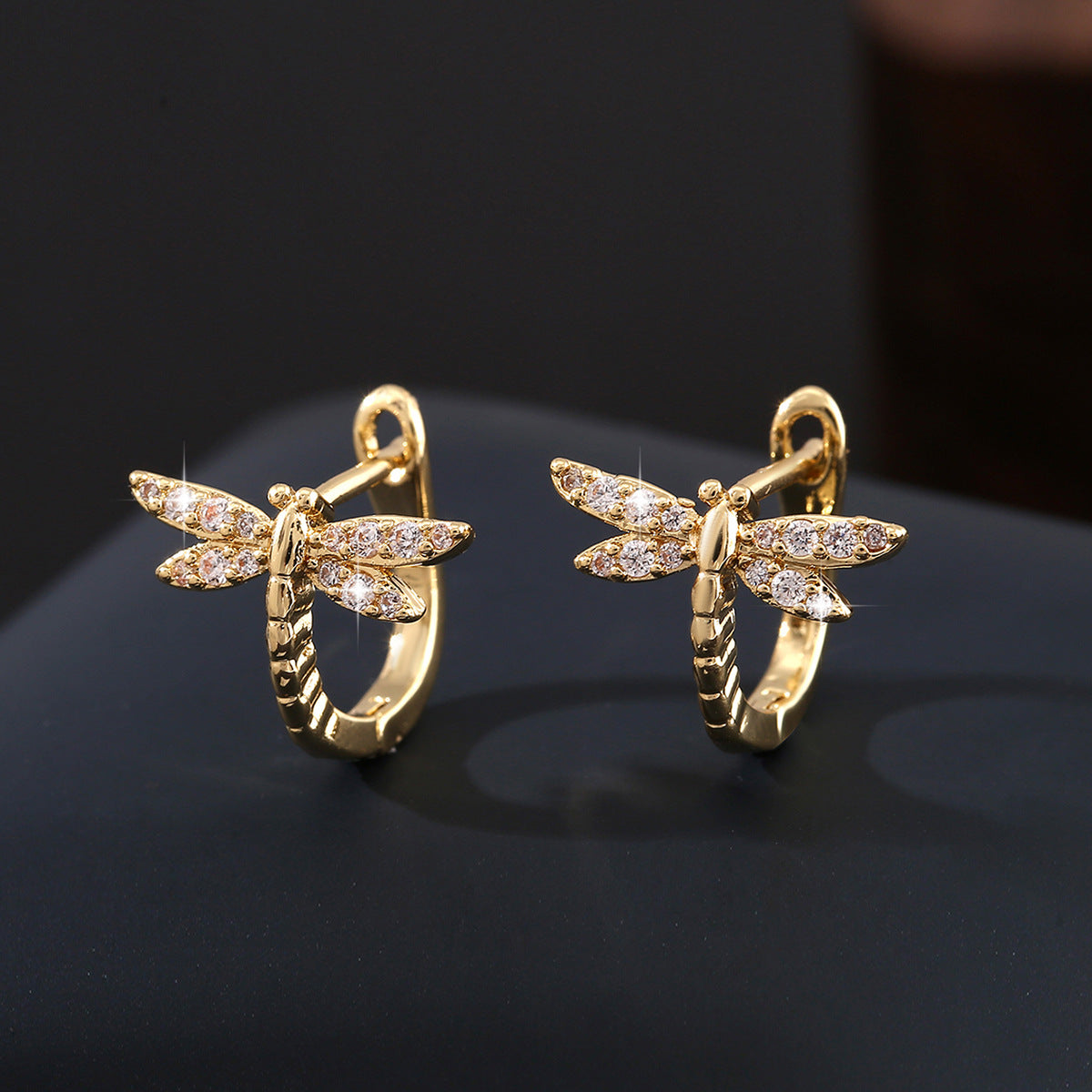 Geometric Dragonfly Zirconium Earrings