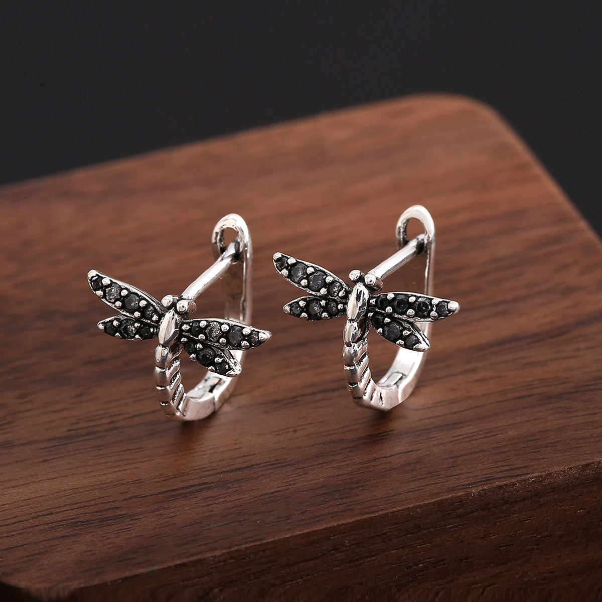 Geometric Dragonfly Zirconium Earrings
