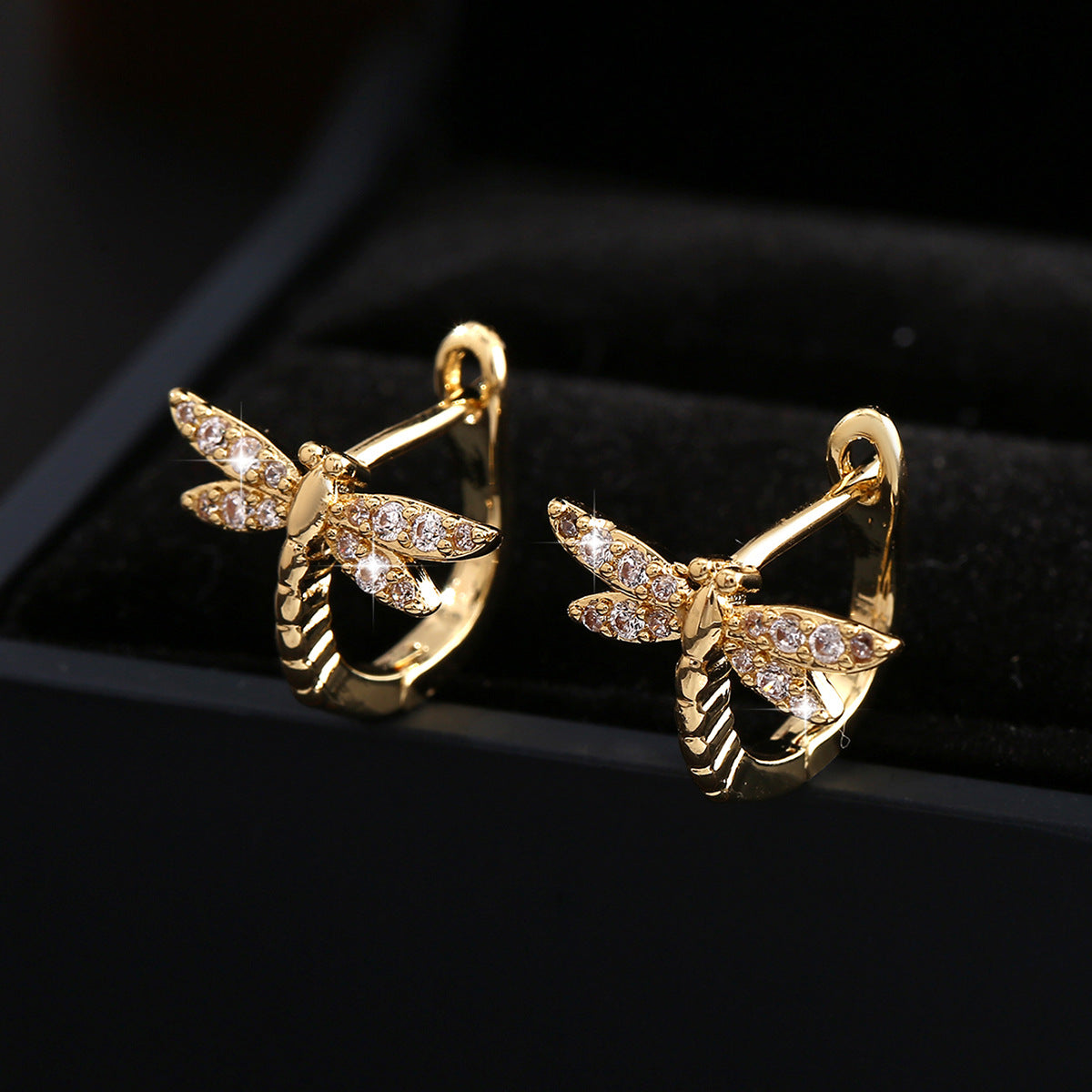 Geometric Dragonfly Zirconium Earrings