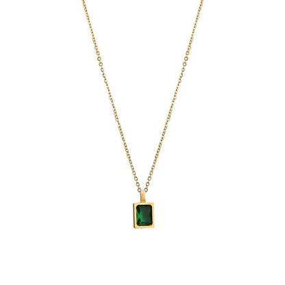 Geometric Emerald Pendant Titanium Steel Necklace