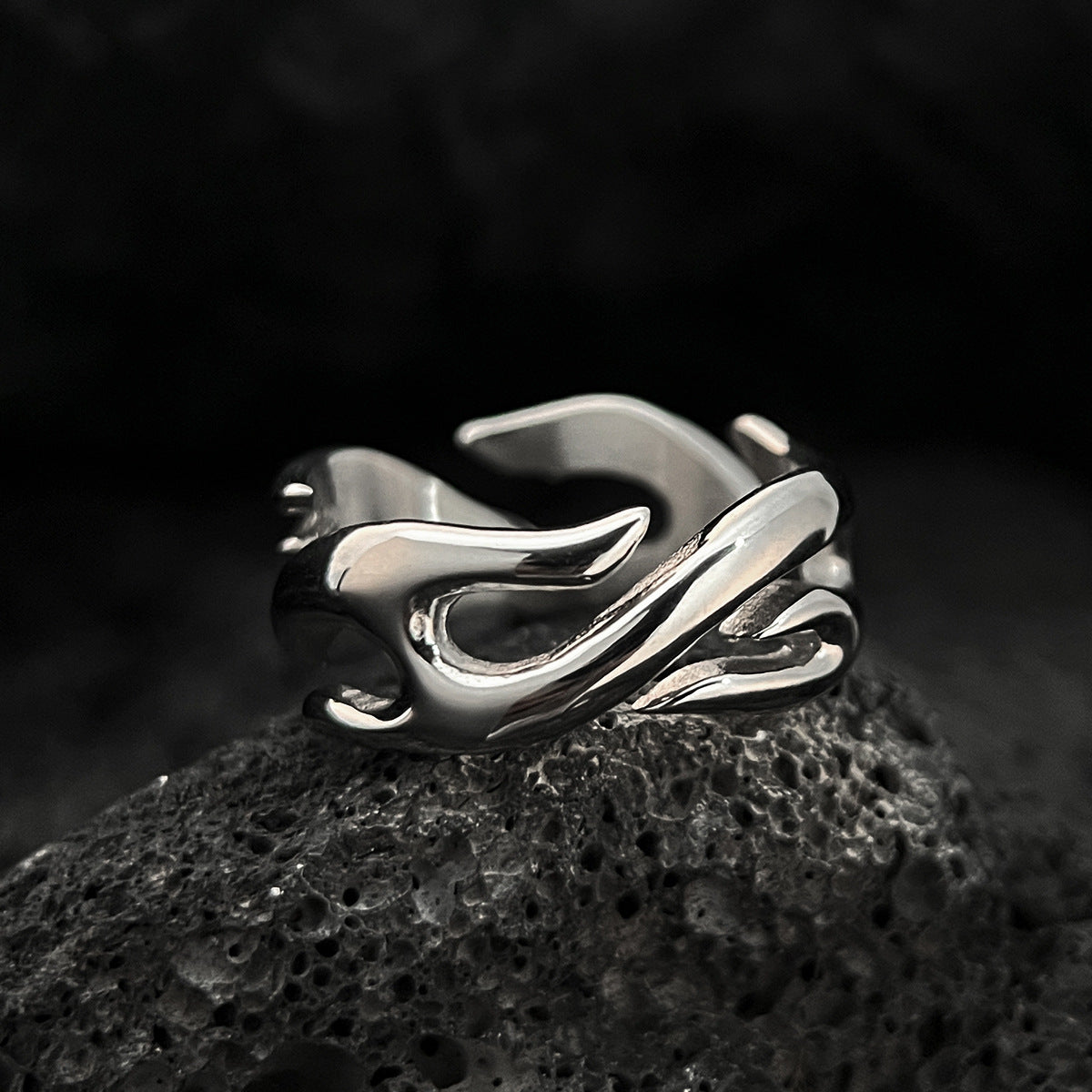 Geometric Flame Design Titanium Steel Ring