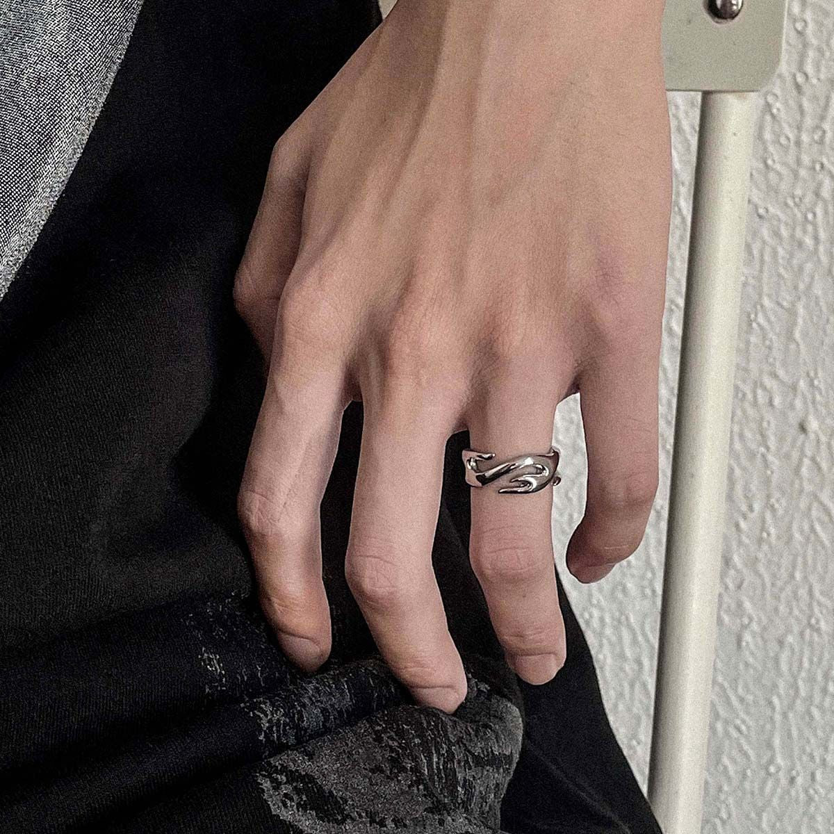 Geometric Flame Design Titanium Steel Ring