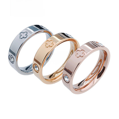 Geometric Four Leaf Clover Titanium Steel Couple Rings