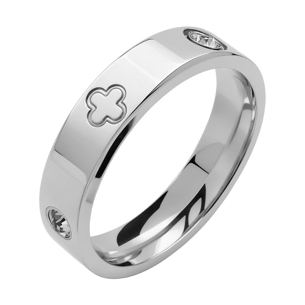 Geometric Four Leaf Clover Titanium Steel Couple Rings