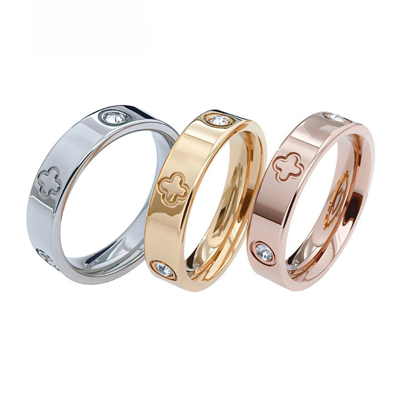 Geometric Four Leaf Clover Titanium Steel Couple Rings