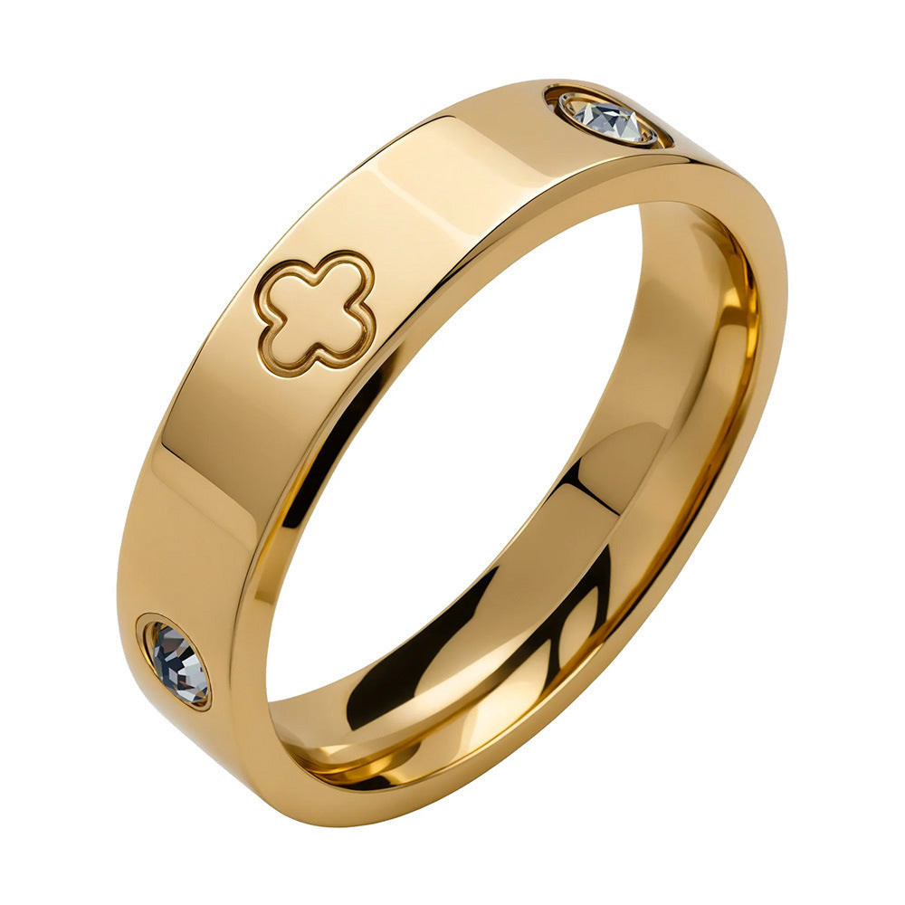 Geometric Four Leaf Clover Titanium Steel Couple Rings