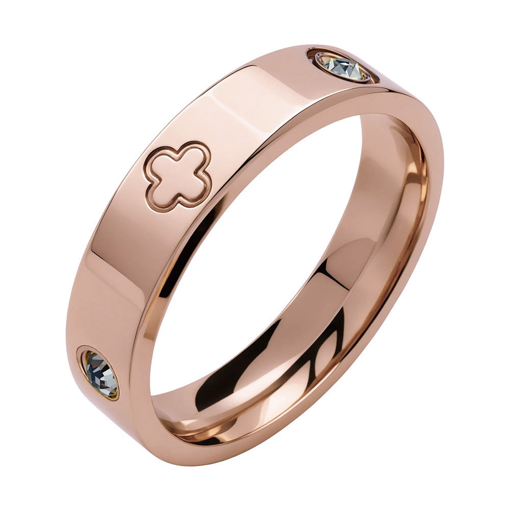Geometric Four Leaf Clover Titanium Steel Couple Rings
