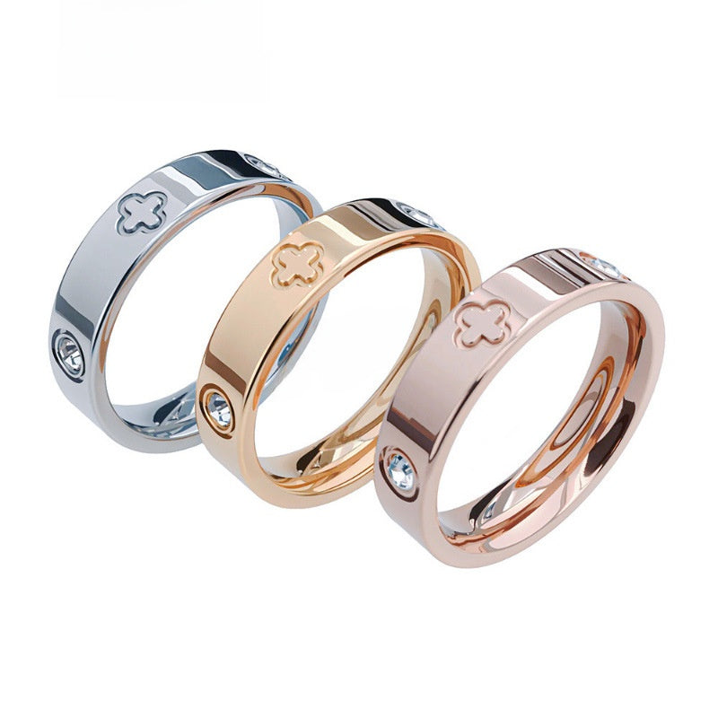Geometric Four Leaf Clover Titanium Steel Couple Rings
