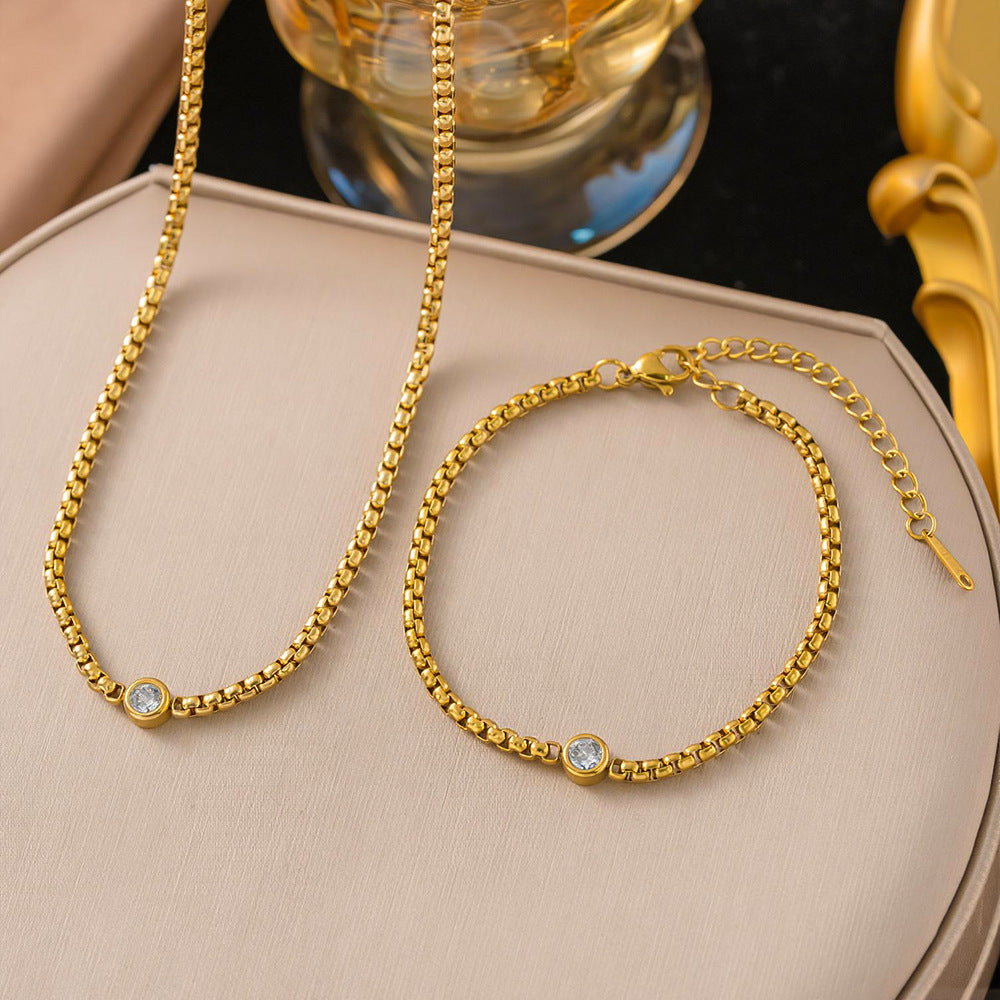 Geometric Gold Plated Stainless Steel Necklace and Bracelet Set