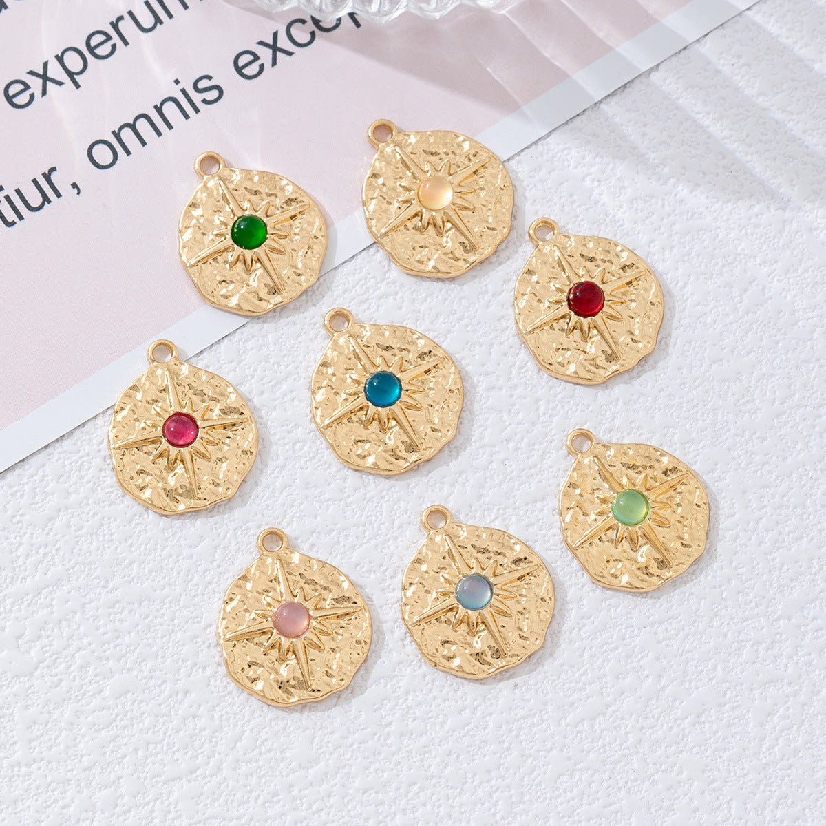Geometric golden hammering pattern pendant