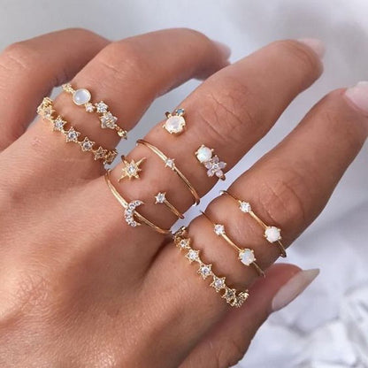 Geometric Heart Butterfly Ring Set