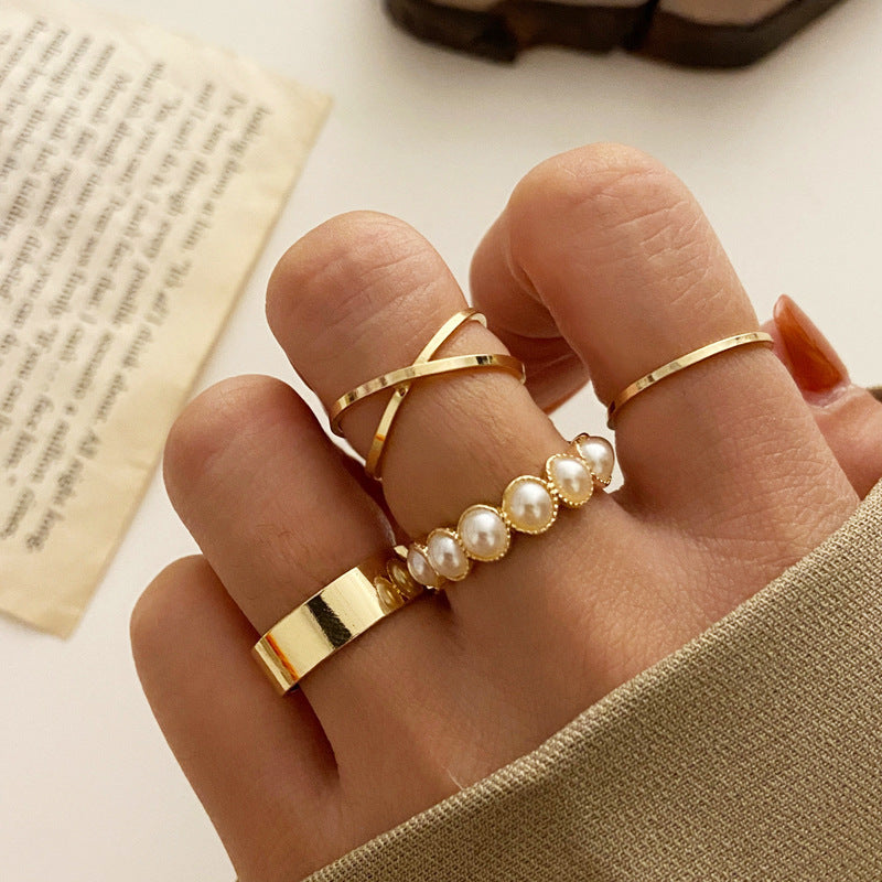 Geometric Heart Butterfly Ring Set