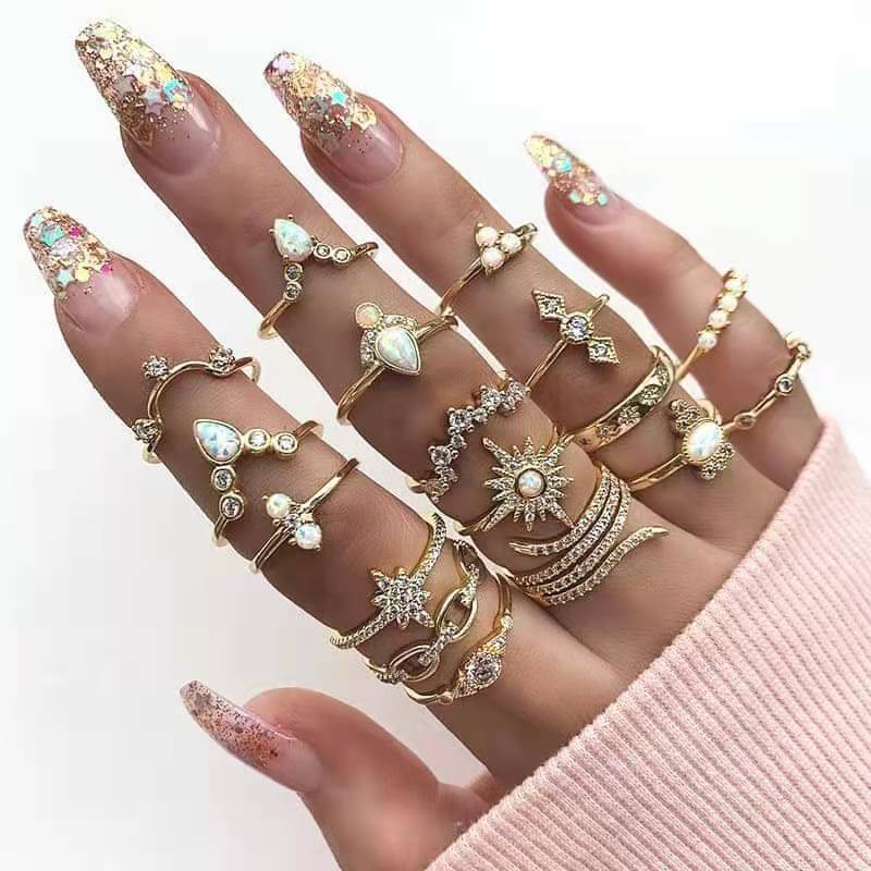 Geometric Heart Butterfly Ring Set