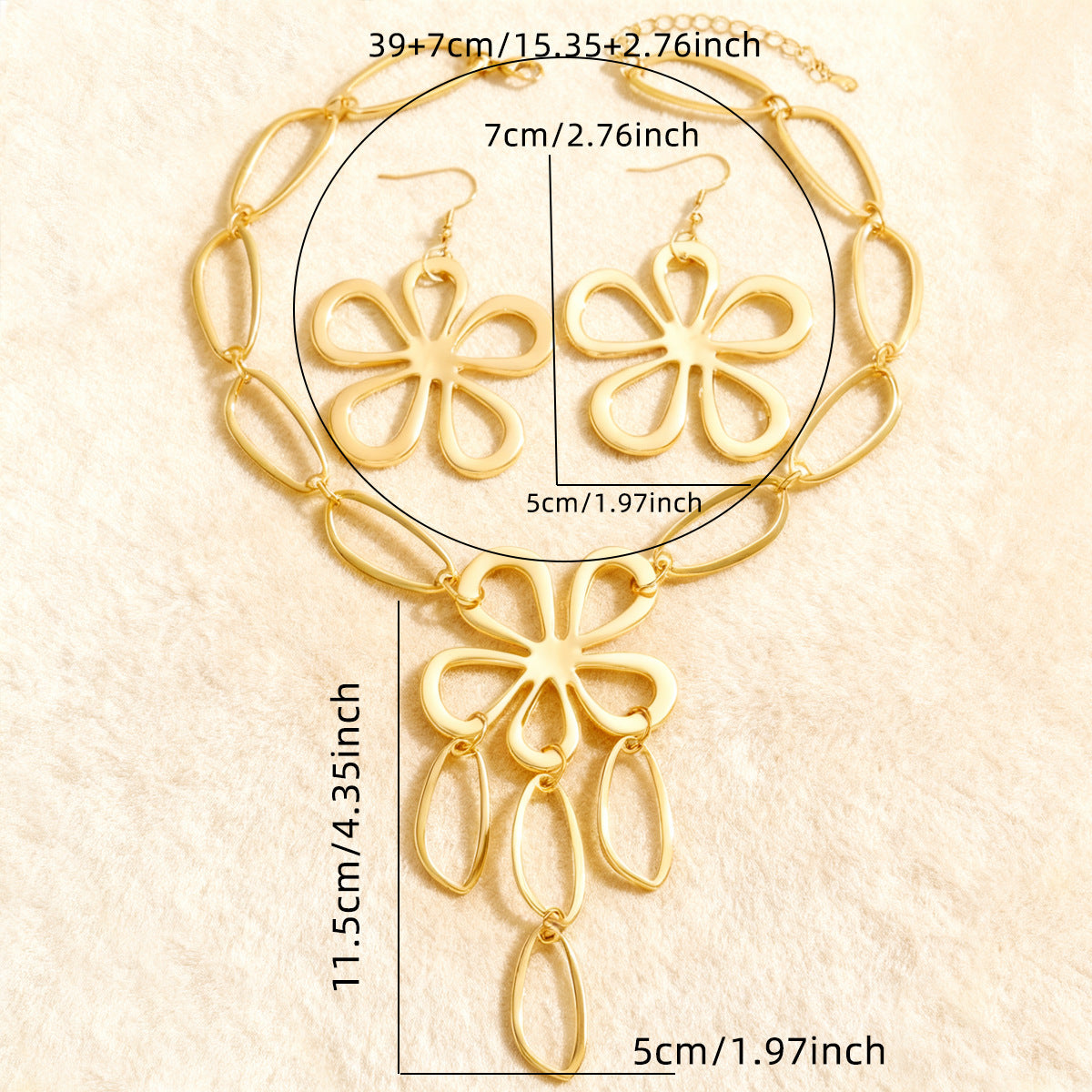 Geometric Hollow Flower Necklace and Earrings